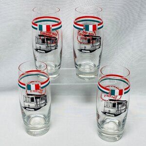 The Old Spaghetti Factory Libbey Glasses Set Of 4 With Vintage Streetcar Design